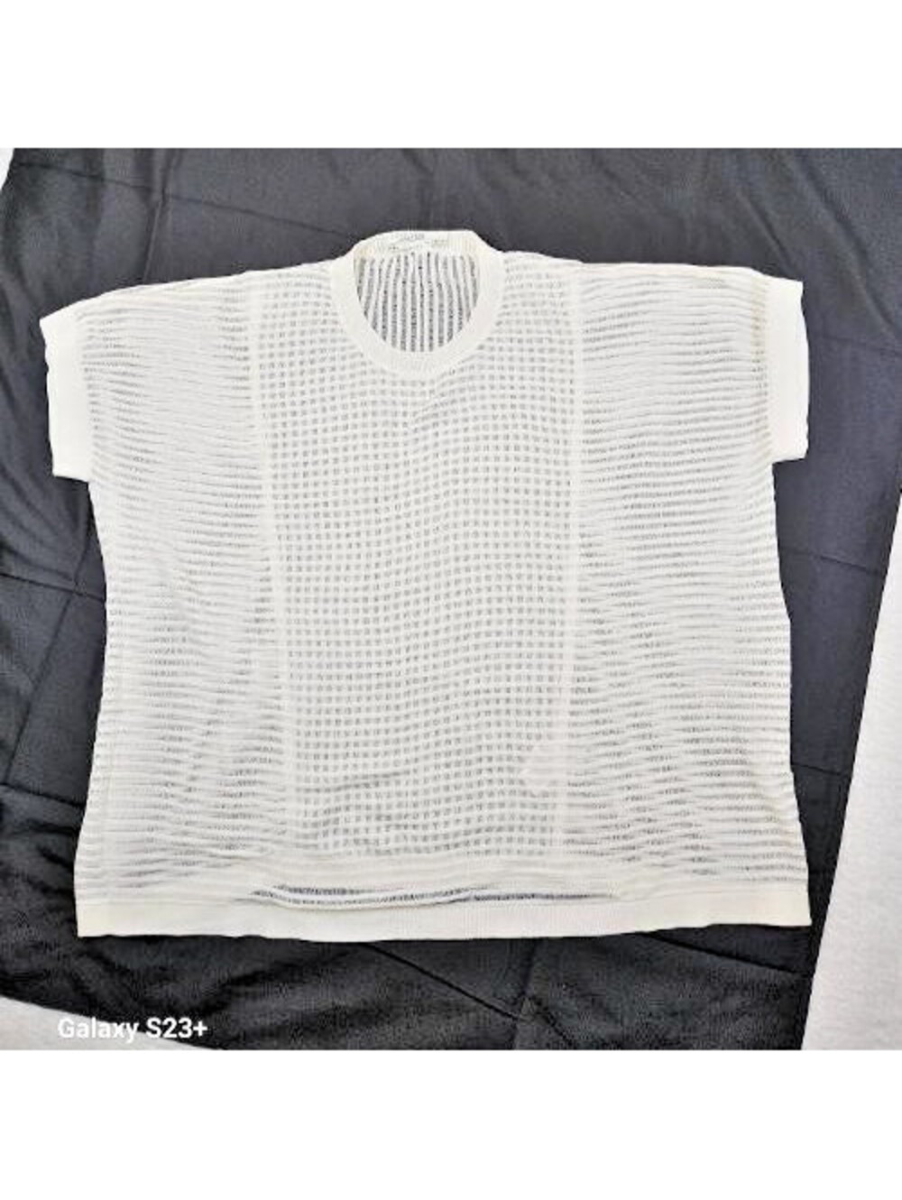 All Saints, Size: M, white short-sleeve sheer ladder-knit crewneck top